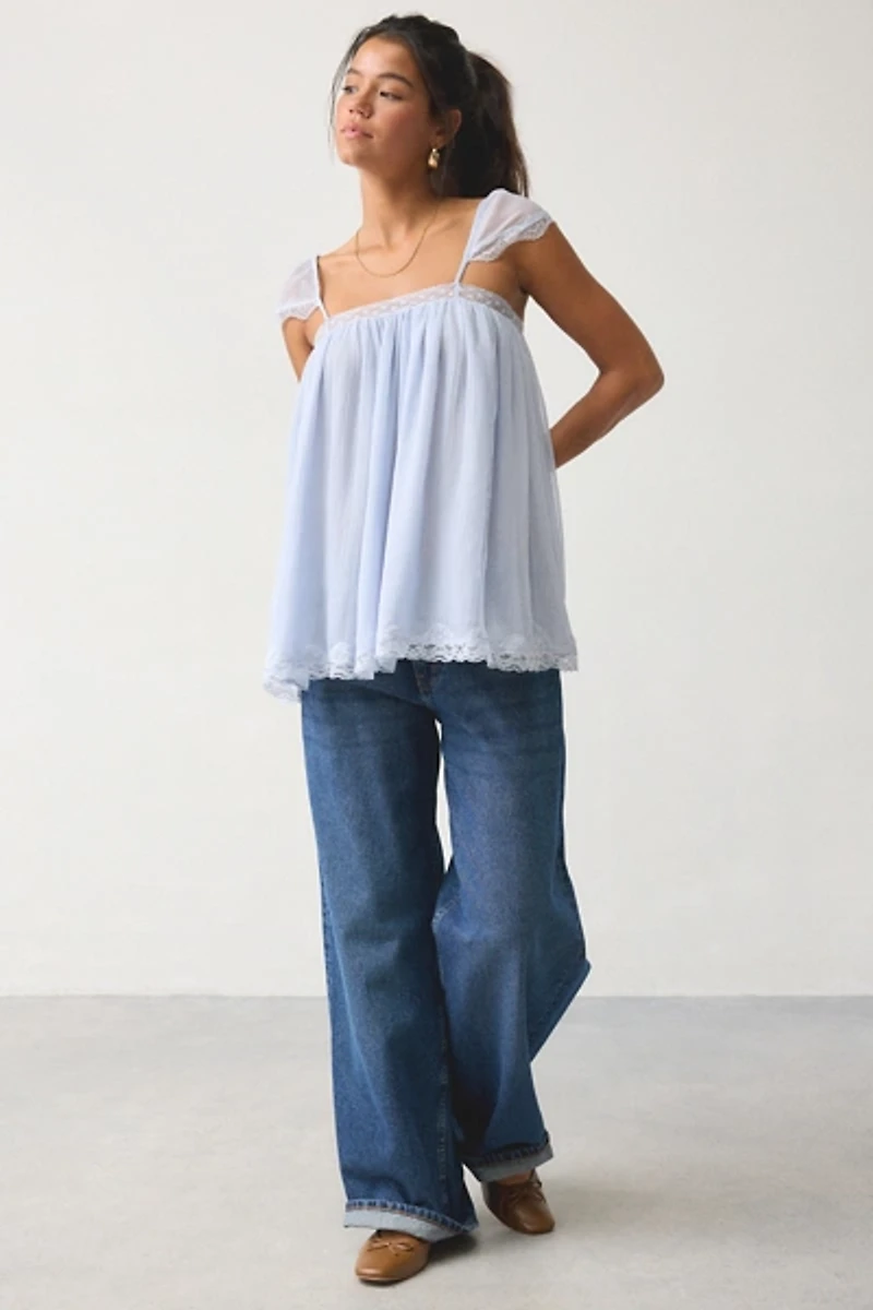 Kimchi Blue Sabrina Semi-Sheer Chiffon Babydoll Tunic Top