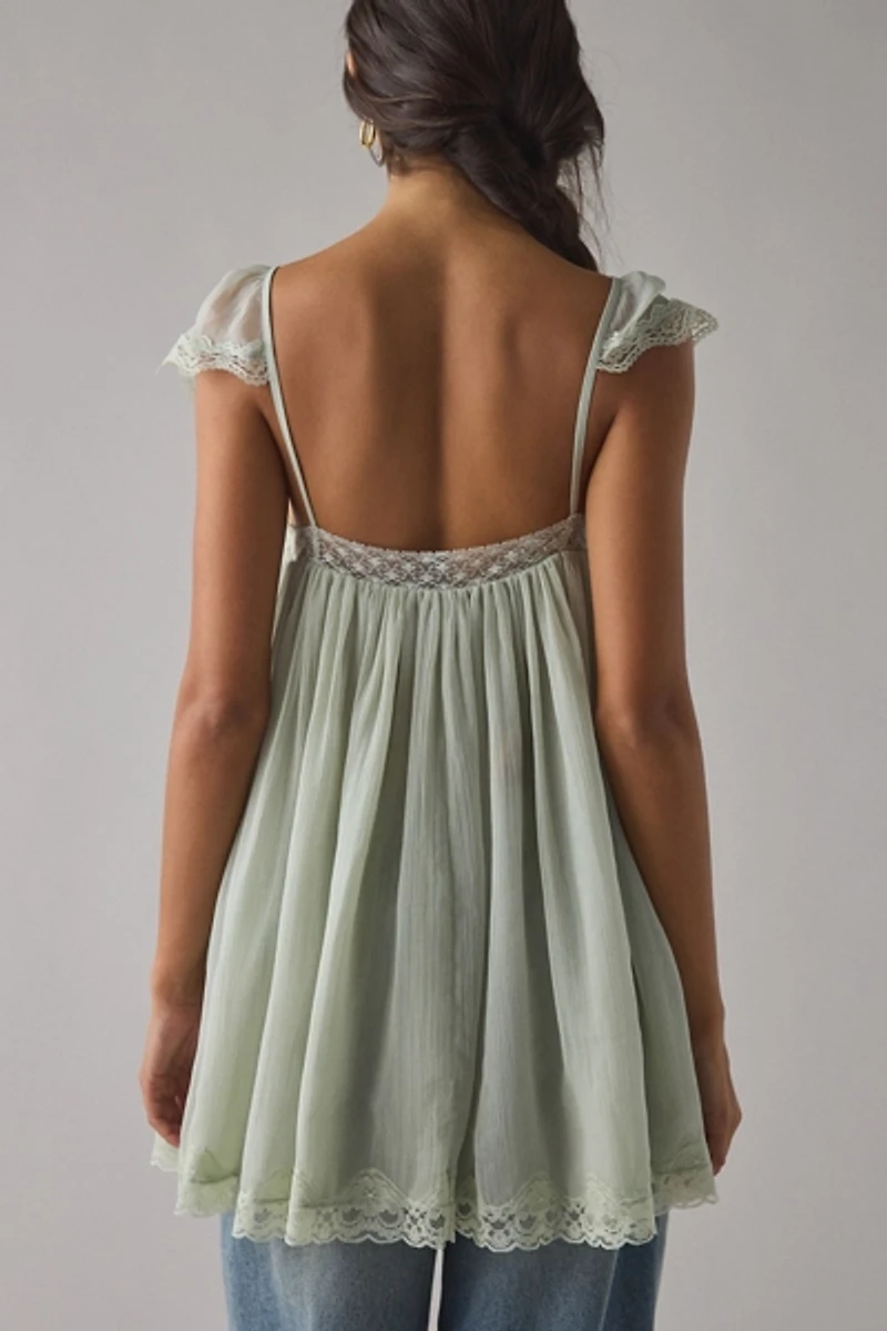 Kimchi Blue Sabrina Semi-Sheer Chiffon Babydoll Tunic Top