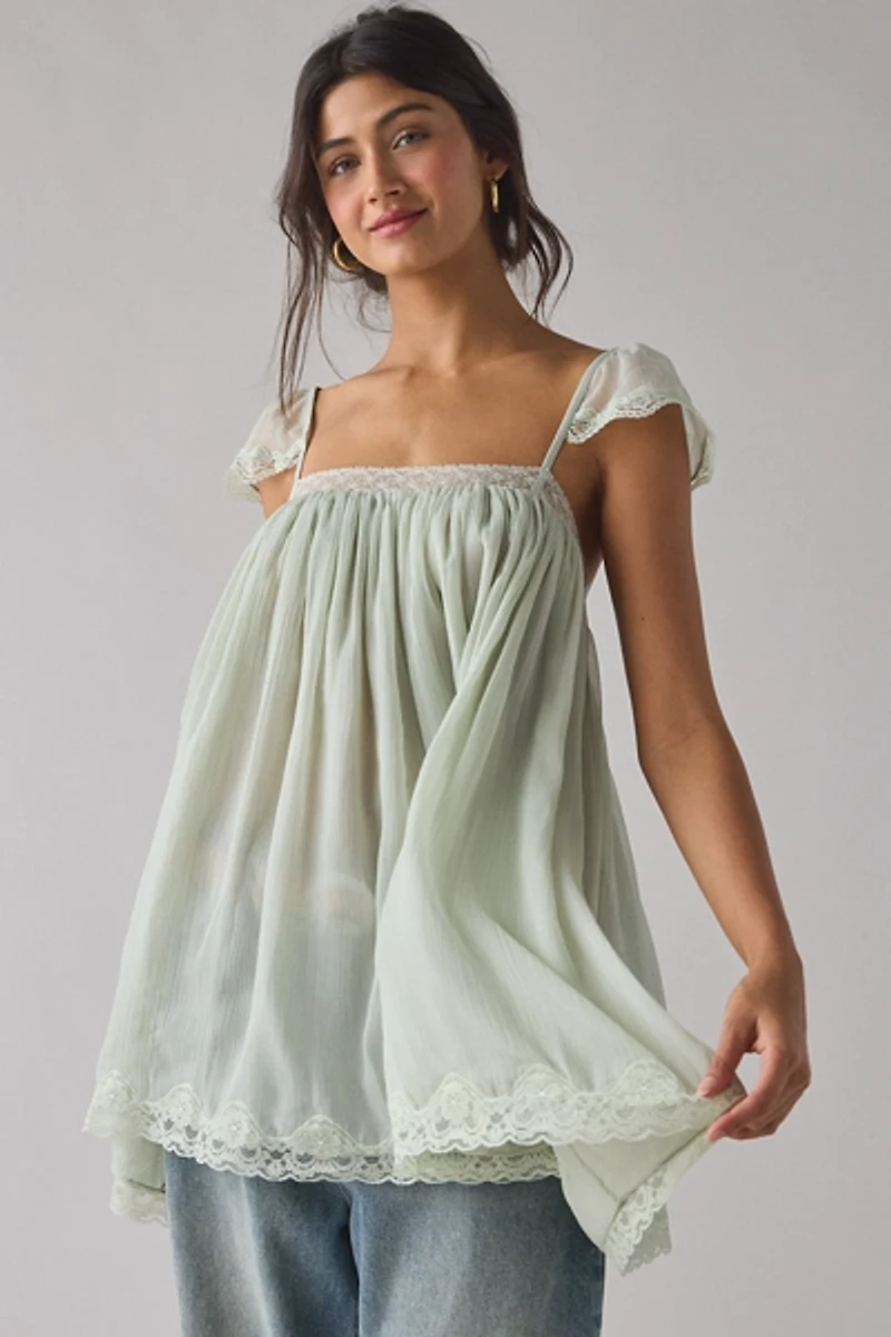 Kimchi Blue Sabrina Semi-Sheer Chiffon Babydoll Tunic Top