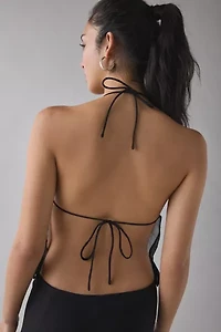 UO Aria Sheer Chiffon Open-Back Cascading Ruffle Halter Top