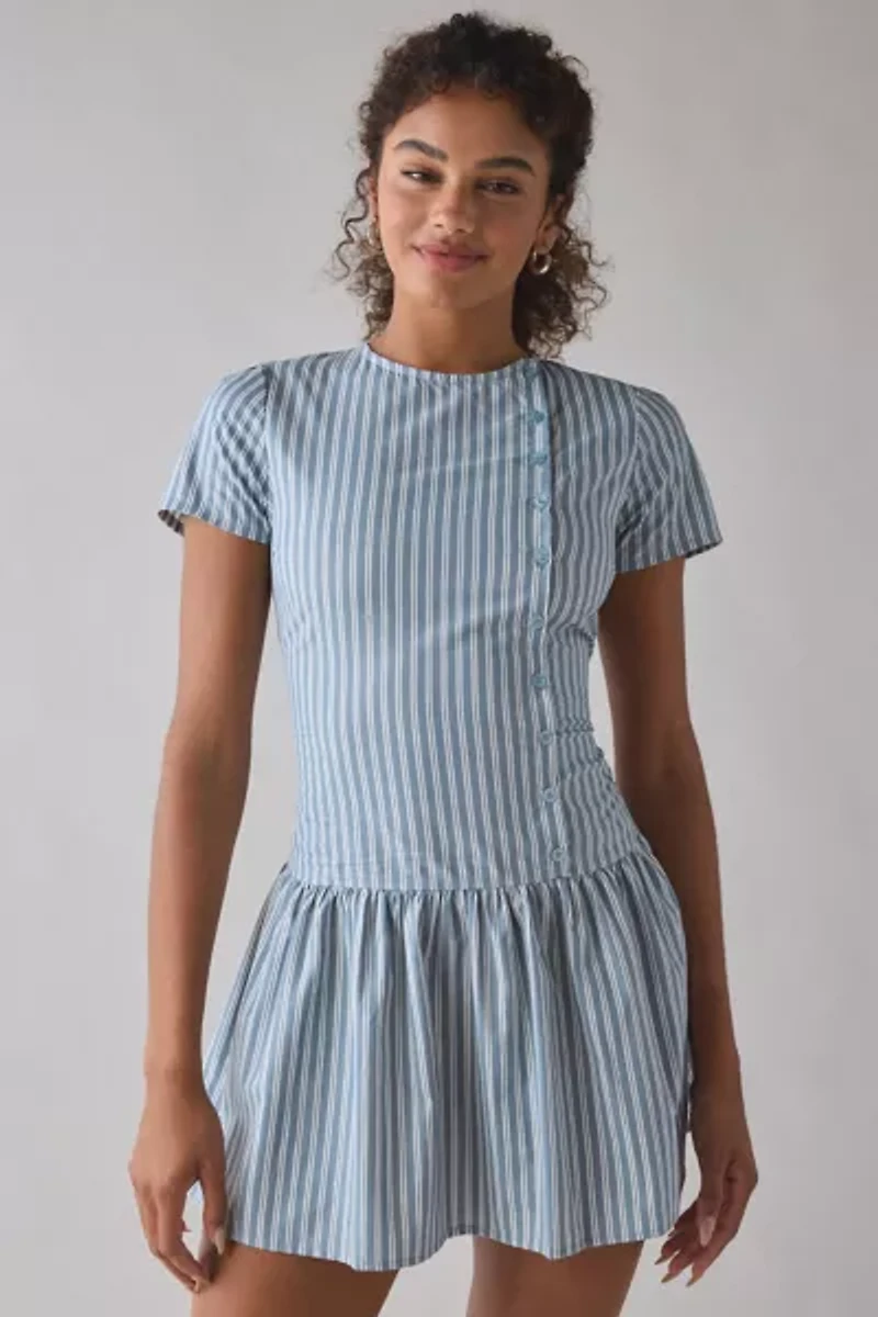 Motel Marilis Asymmetric Button Front Drop Waist Mini Dress