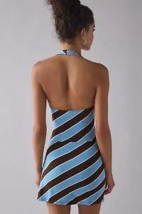 Motel Shinobu Striped Jersey Knit Asymmetric Halter Mini Dress