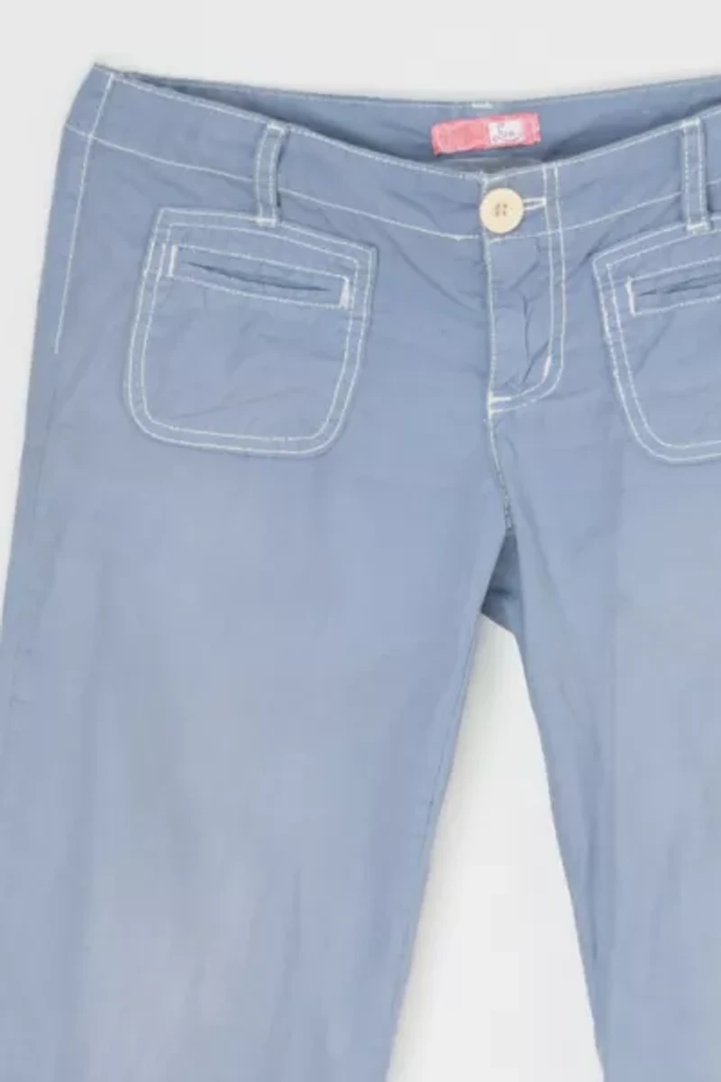 Vintage Y2k Slate Blue Contrast-Stitched Low-Rise Pants