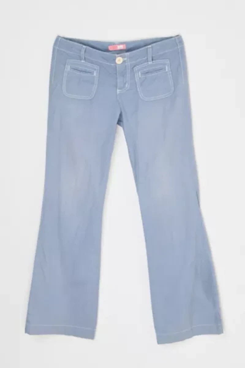 Vintage Y2k Slate Blue Contrast-Stitched Low-Rise Pants