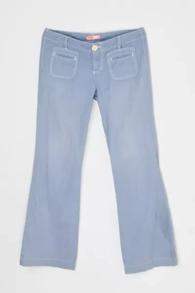 Vintage Y2k Slate Blue Contrast-Stitched Low-Rise Pants