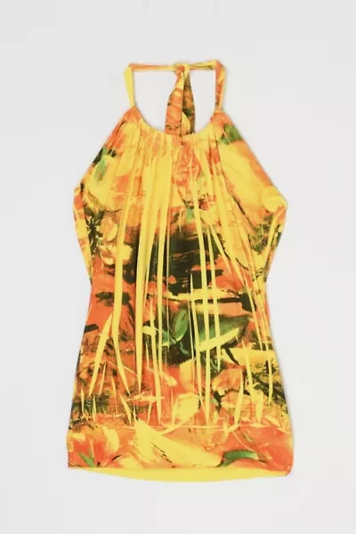 Vintage Y2k Orange & Yellow Printed Halter Top