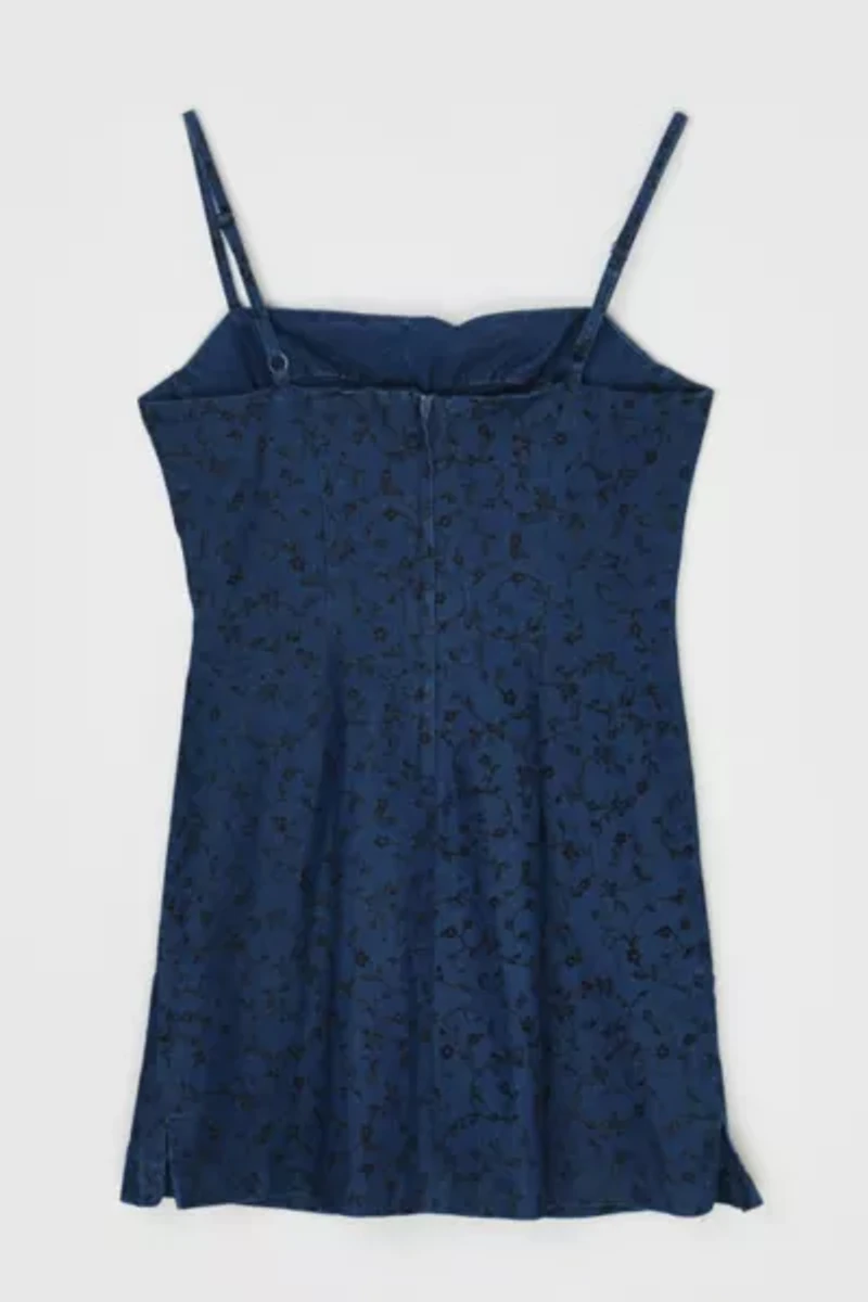Vintage Y2k Denim & Flocked Velvet Mini Dress