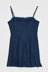Vintage Y2k Denim & Flocked Velvet Mini Dress