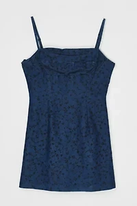 Vintage Y2k Denim & Flocked Velvet Mini Dress