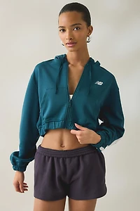 New Balance Interlock Cropped Zip-Up Hoodie Sweatshirt