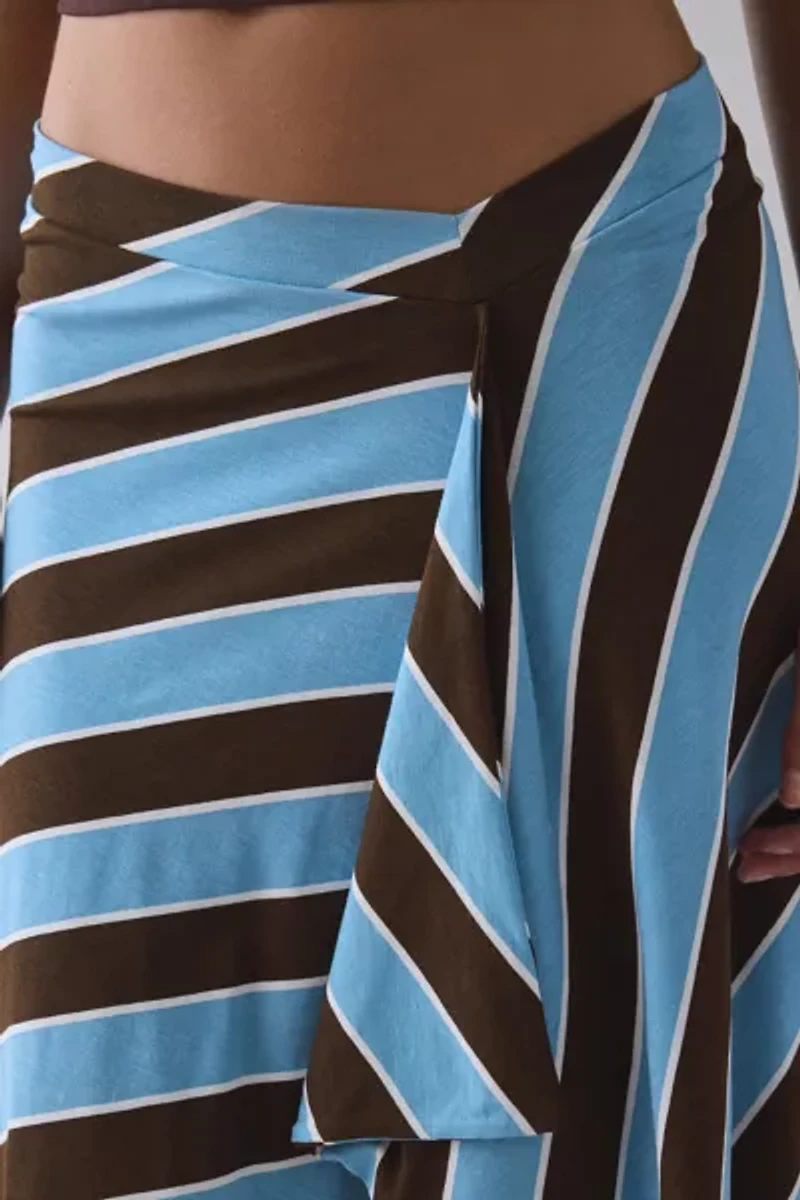 Motel Esmeray Retro Blue Stripe Asymmetric Ruffle Low-Rise Knee Length Skirt