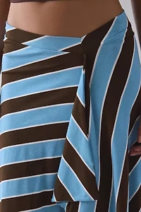 Motel Esmeray Retro Blue Stripe Asymmetric Ruffle Low-Rise Knee Length Skirt