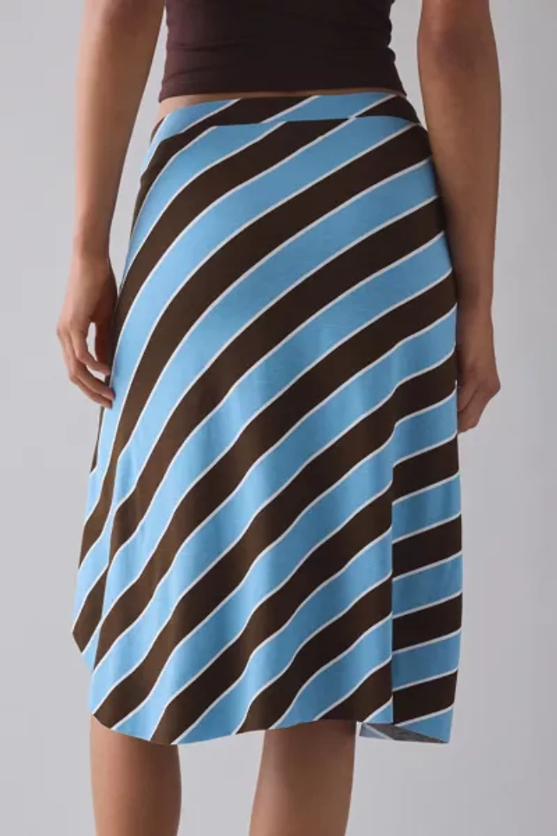 Motel Esmeray Retro Blue Stripe Asymmetric Ruffle Low-Rise Knee Length Skirt