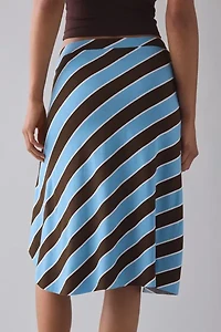 Motel Esmeray Retro Blue Stripe Asymmetric Ruffle Low-Rise Knee Length Skirt