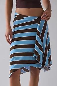 Motel Esmeray Retro Blue Stripe Asymmetric Ruffle Low-Rise Knee Length Skirt