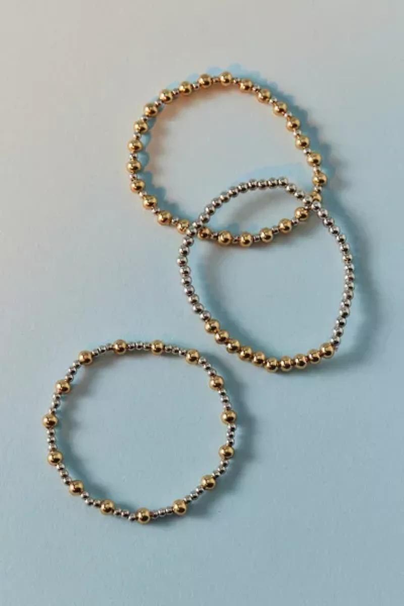 Mixed Metal Stretch Beaded Bracelet Set
