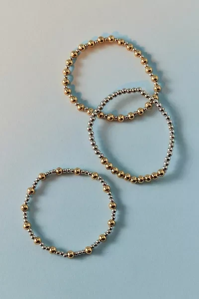 Mixed Metal Stretch Beaded Bracelet Set