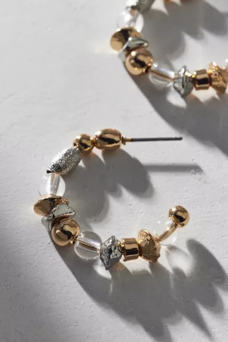 Mixed Metal Beaded Hoop Earring