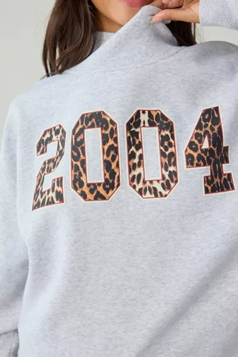 2004 Leopard Print Graphic Fleece Mock Neck Pullover