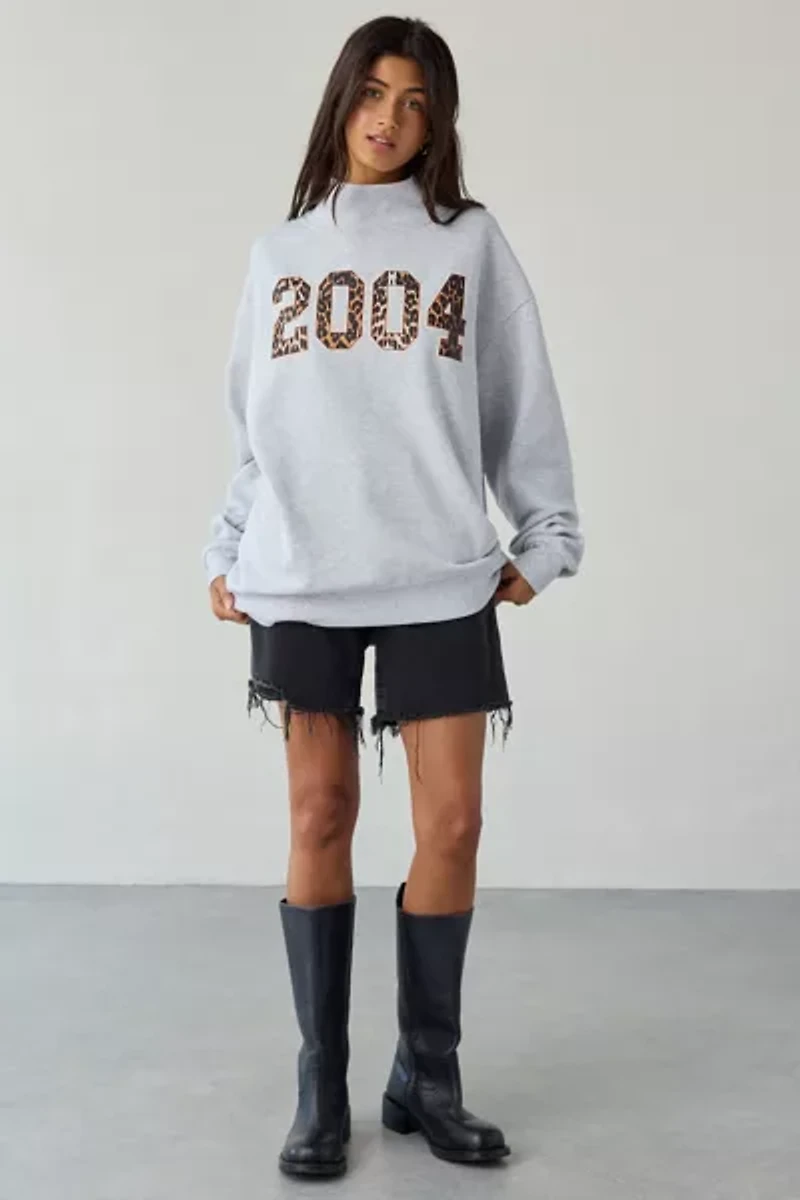 2004 Leopard Print Graphic Fleece Mock Neck Pullover