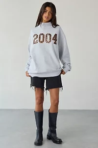 2004 Leopard Print Graphic Fleece Mock Neck Pullover