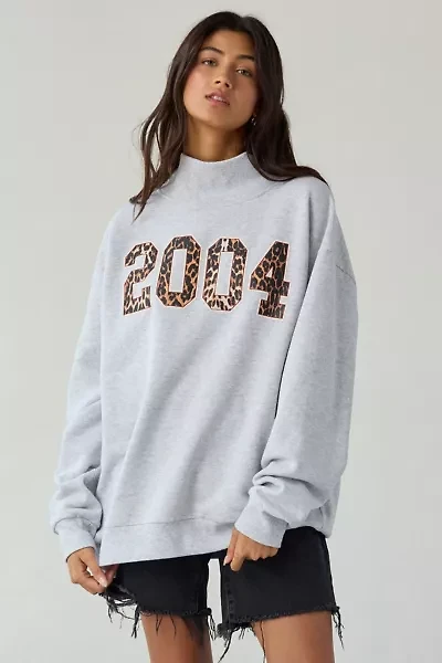 2004 Leopard Print Graphic Fleece Mock Neck Pullover