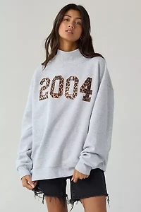 2004 Leopard Print Graphic Fleece Mock Neck Pullover