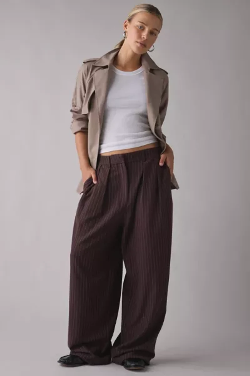 Motel Nala Pleated Wide Leg Pinstripe Trouser