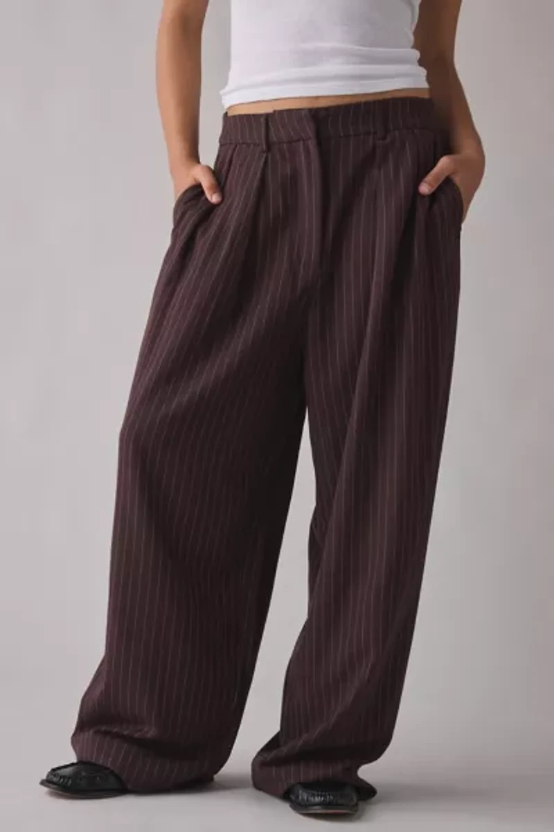 Motel Nala Pleated Wide Leg Pinstripe Trouser