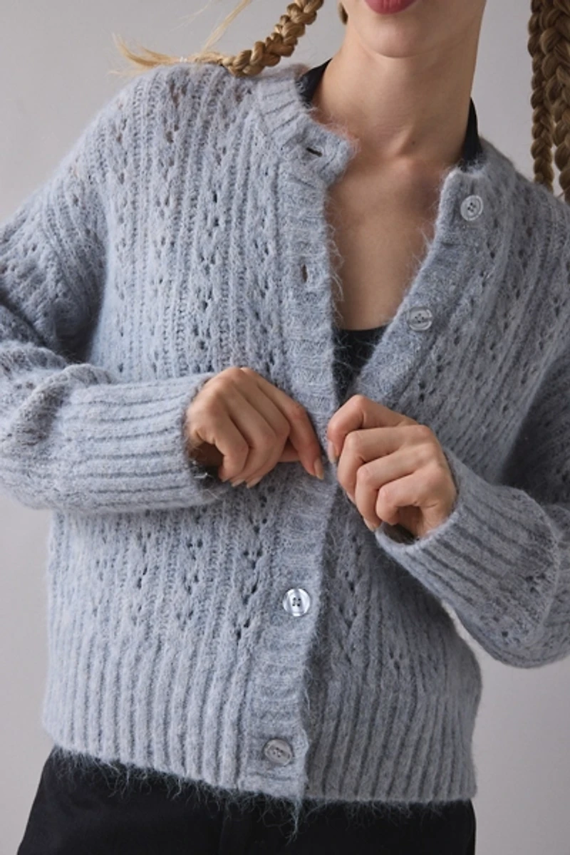 Kimchi Blue Becca Brushed Pointelle Knit Oversized Cardigan