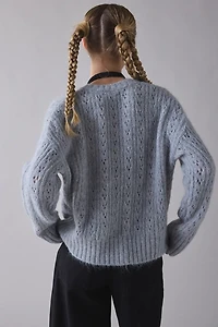 Kimchi Blue Becca Brushed Pointelle Knit Oversized Cardigan