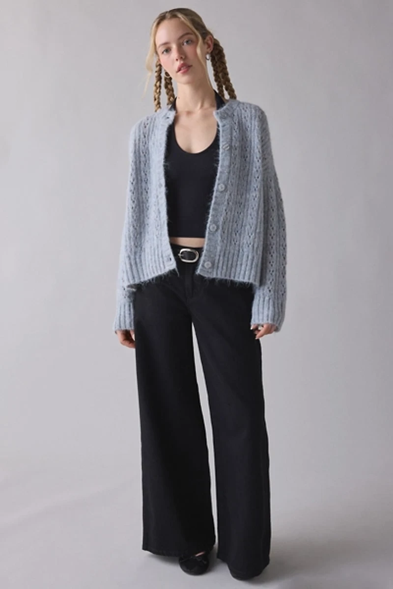 Kimchi Blue Becca Brushed Pointelle Knit Oversized Cardigan