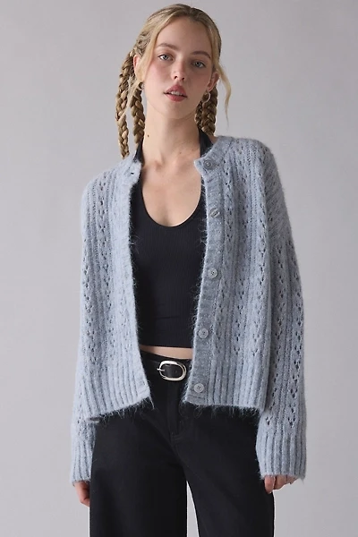 Kimchi Blue Becca Brushed Pointelle Knit Oversized Cardigan