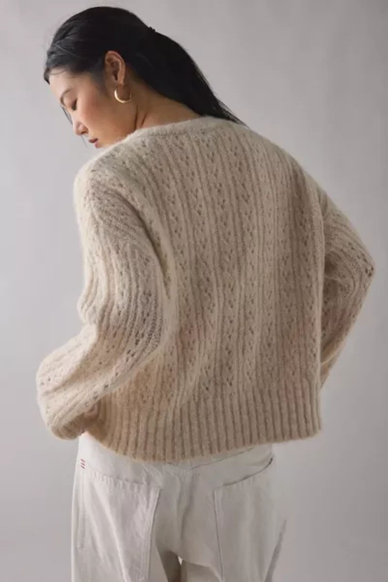 Kimchi Blue Becca Brushed Pointelle Knit Oversized Cardigan