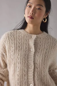 Kimchi Blue Becca Brushed Pointelle Knit Oversized Cardigan