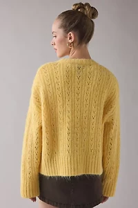 BDG Becca Brushed Pointelle Knit Oversized Cardigan