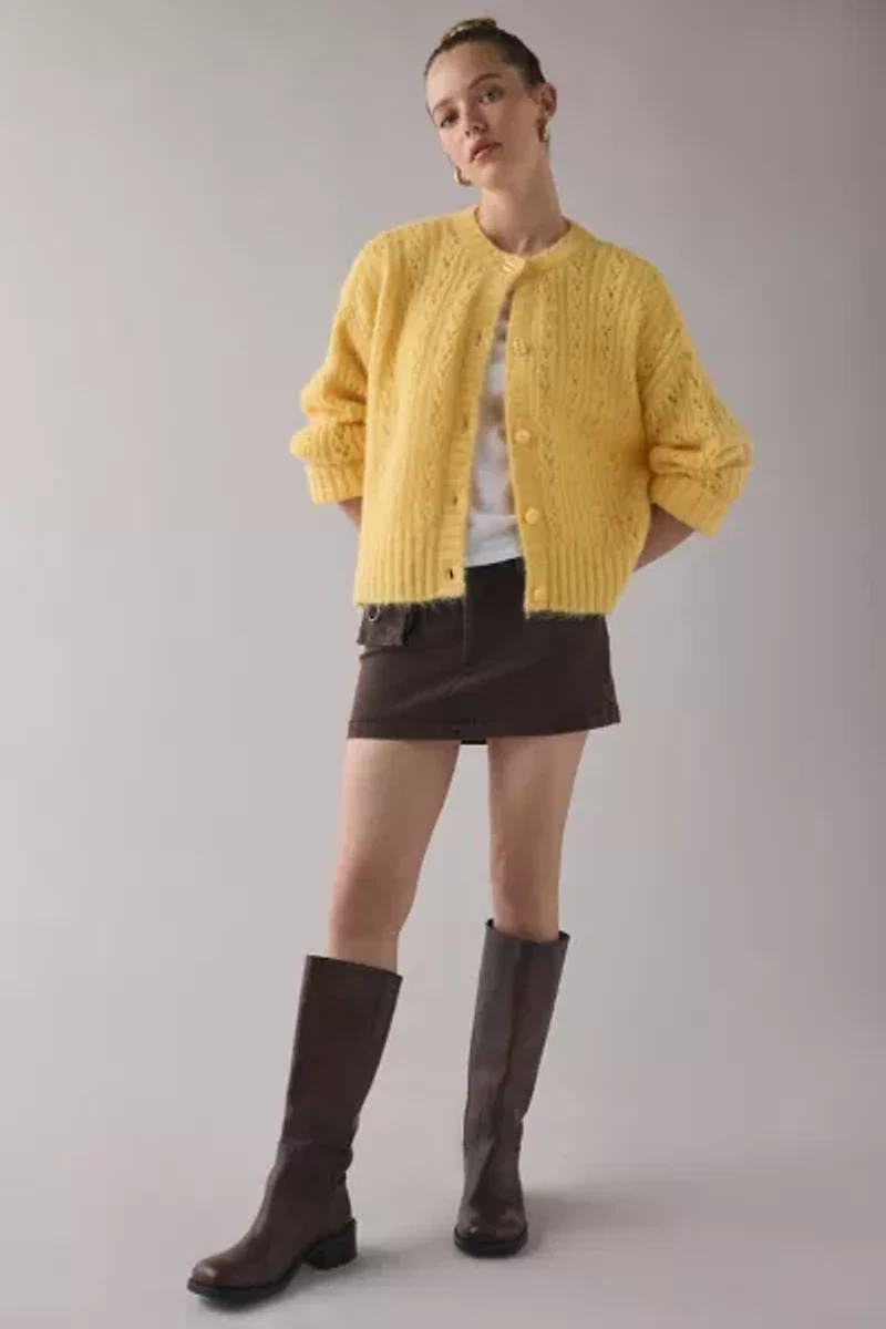 BDG Becca Brushed Pointelle Knit Oversized Cardigan