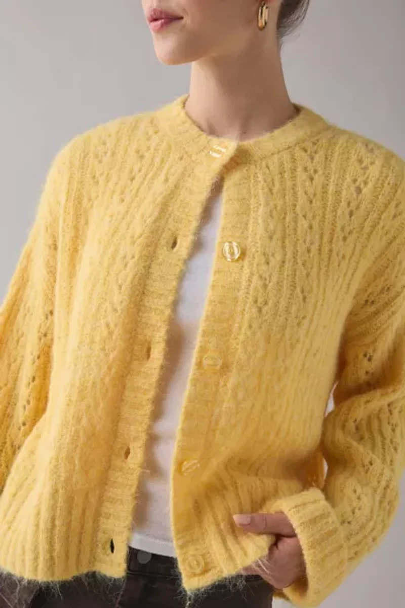 BDG Becca Brushed Pointelle Knit Oversized Cardigan