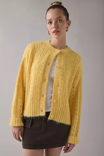 BDG Becca Brushed Pointelle Knit Oversized Cardigan
