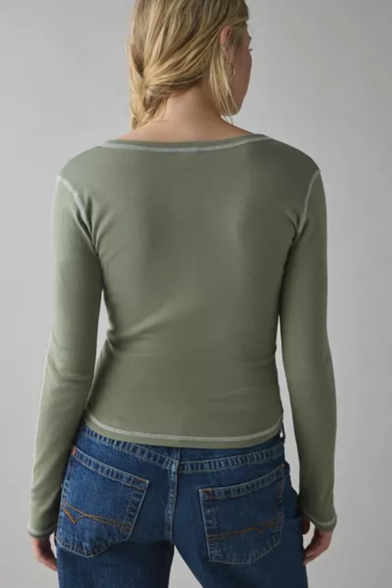 Tokyo Applique Graphic Long Sleeve Henley Tee