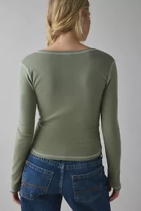 Tokyo Applique Graphic Long Sleeve Henley Tee