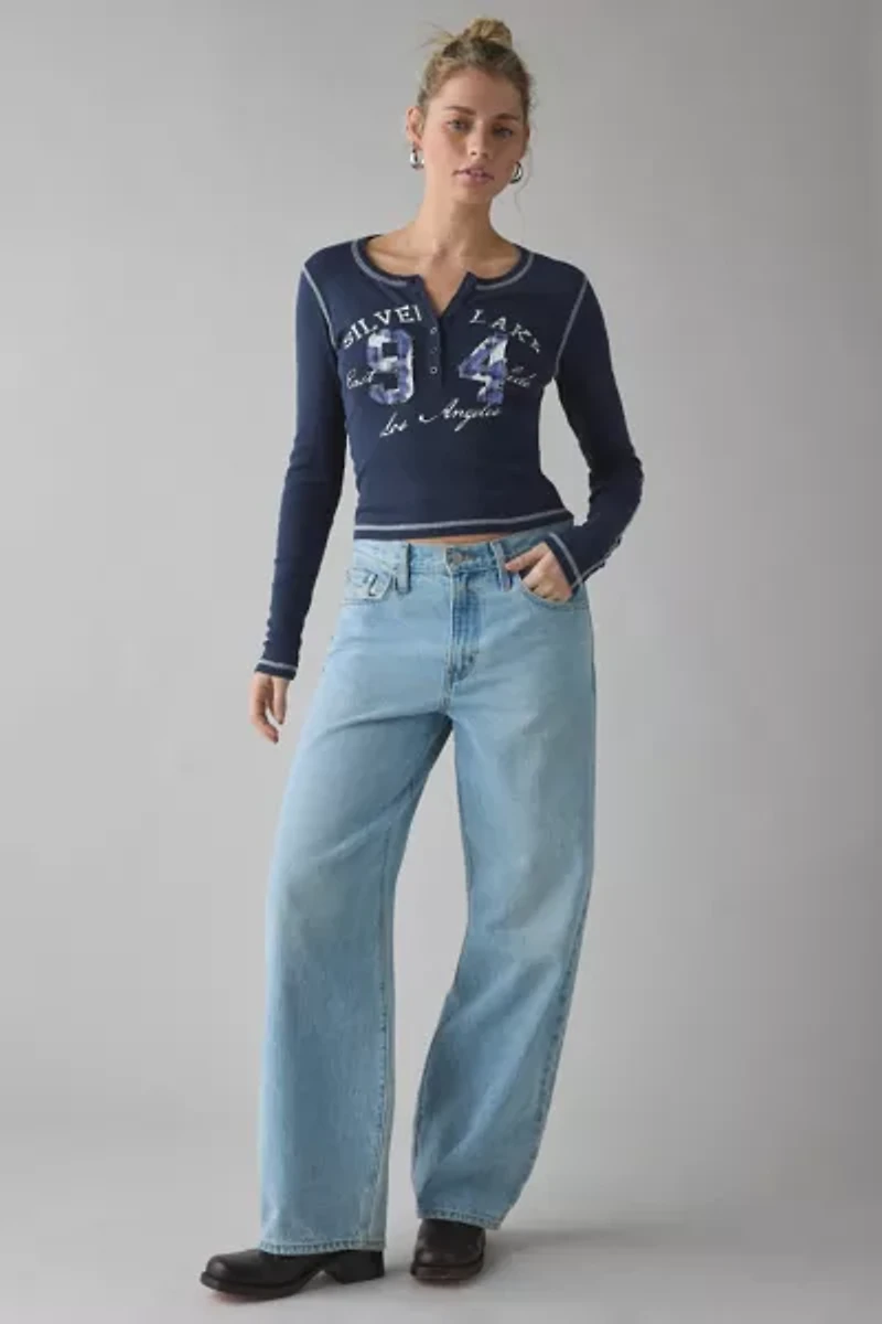 Silver Lake 94 Applique Graphic Long Sleeve Henley Tee
