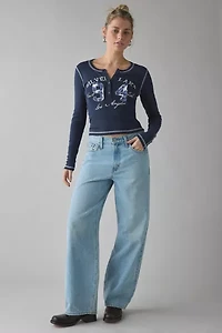 Silver Lake 94 Applique Graphic Long Sleeve Henley Tee