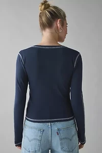 Silver Lake 94 Applique Graphic Long Sleeve Henley Tee