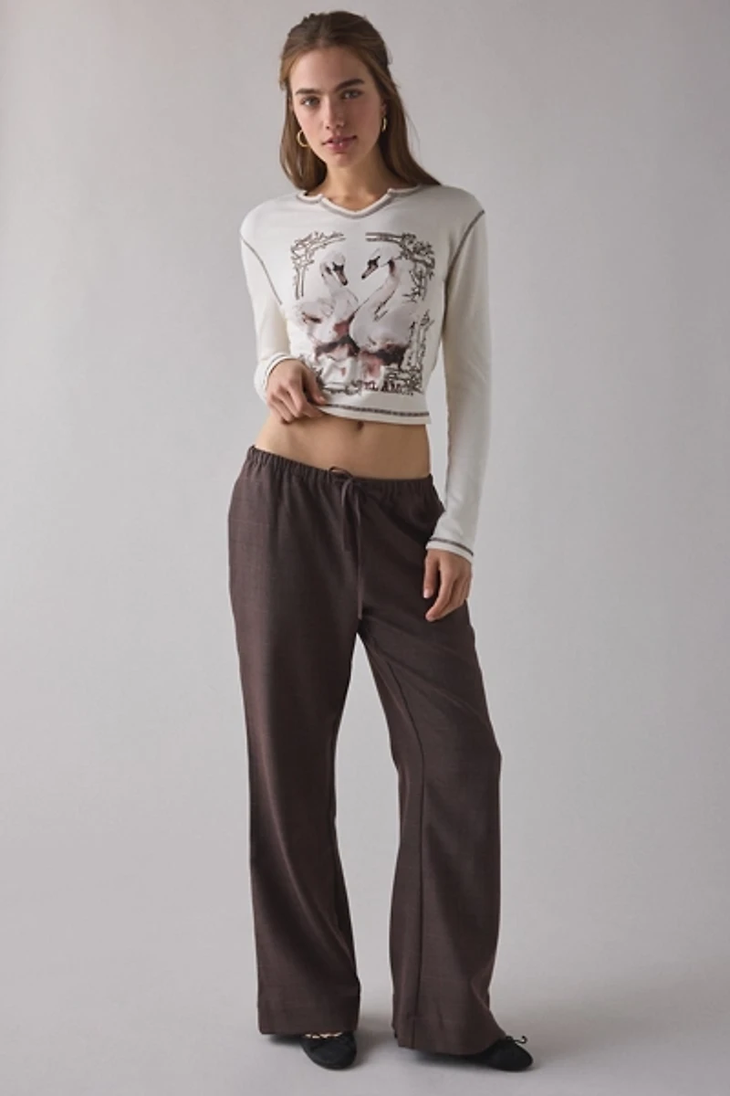 Swan El Amor Graphic Notched V-Neck Long Sleeve Baby Tee