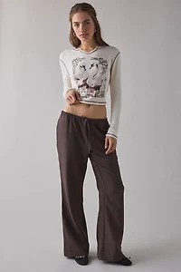 Swan El Amor Graphic Notched V-Neck Long Sleeve Baby Tee