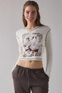 Swan El Amor Graphic Notched V-Neck Long Sleeve Baby Tee