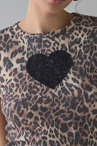Lace Heart Applique Graphic Leopard Print Baby Tee