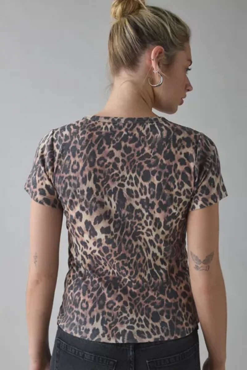 Lace Heart Applique Graphic Leopard Print Baby Tee