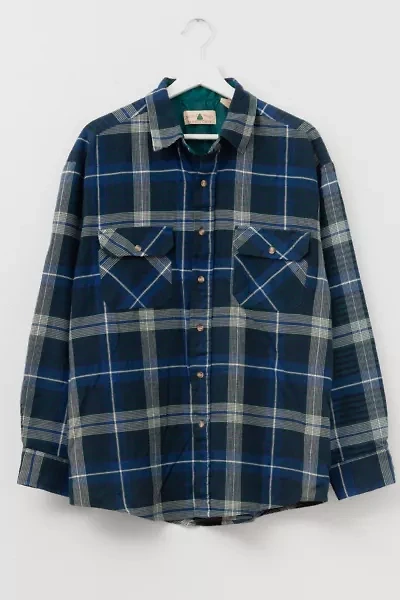 Vintage 1980s Blue White Distressed Plaid Button Up Work Shirt